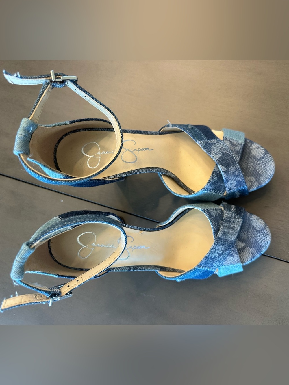 Jessica Simpson Blue Patchwork Denim Platform Heels - Picture 6 of 13